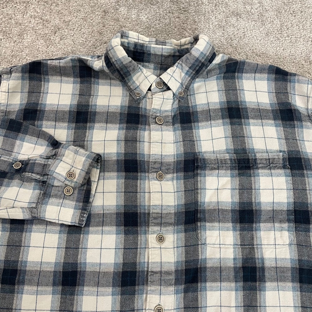 Cabelas Flannel Shirt Mens Extra Large Blue Plaid Button Down Cotton
